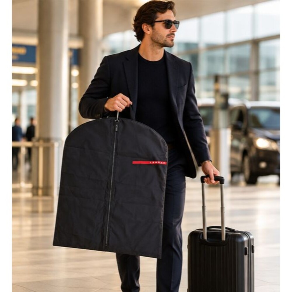 Prada Sport Linea Rossa Era Garment Bag Black Red Stripe 32x25 Travel Cover